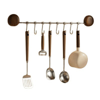 Walnut Wood Suction Cup Kitchen Utensil Rack with Movable Hooks