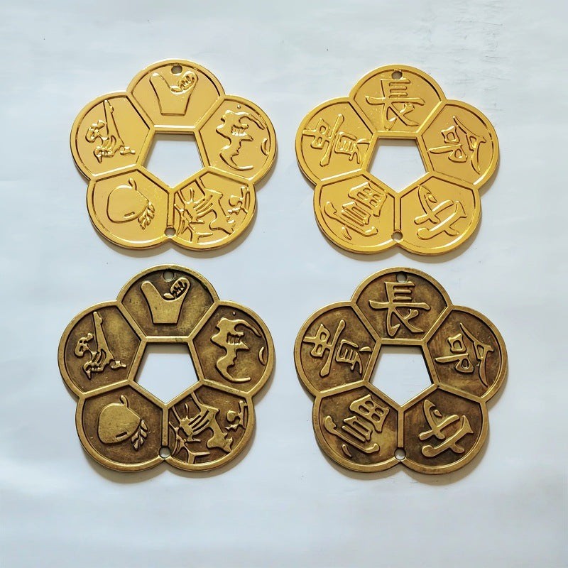 Large Alloy Plum Blossom Coin Feng Shui Ornament for Wealth and Longevity