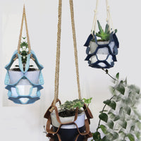 PU Leather Hanging Planter with Rope, Multi-Tiered Plant Pot Holder Net Basket for Indoor Outdoor Plants