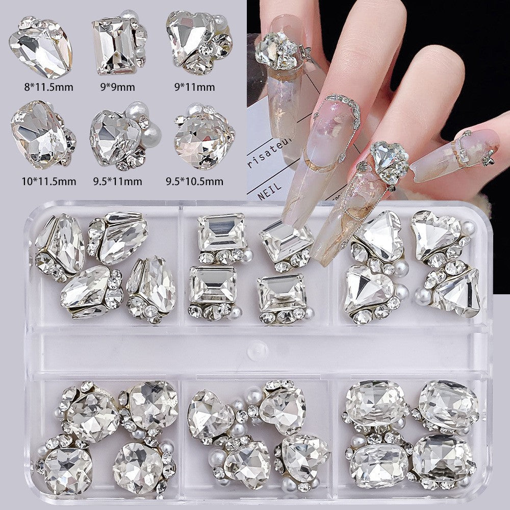 White and Champagne Nail Art Rhinestone Set for Manicure Decoration