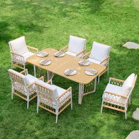 Outdoor Patio Rattan Woven Dining Set with Aluminum Alloy Frame for Garden Villa Hotel Restaurant