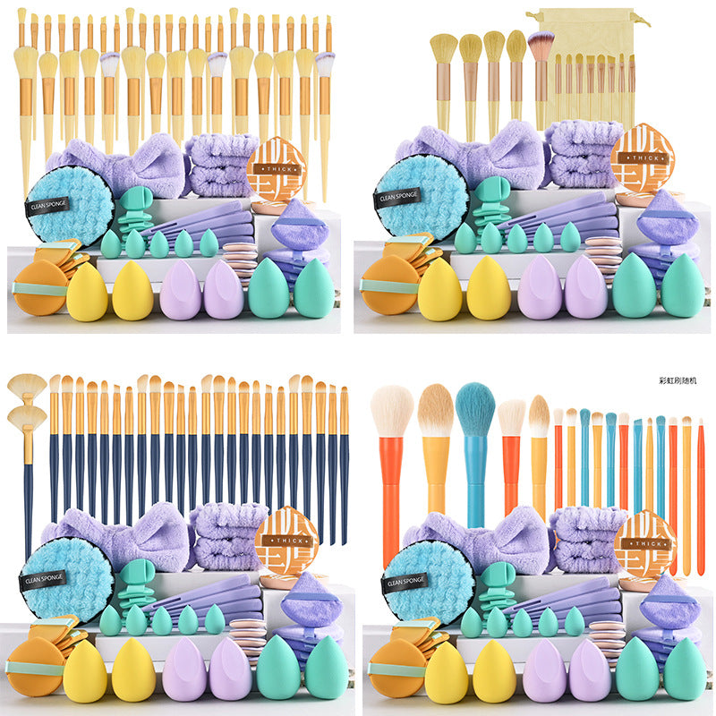 80-Piece Dopamine Rainbow Makeup Tool Set with Colorful Cosmetic Bag and Brush Kit