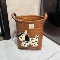 American Style Woven Storage Basket with Leather Handle