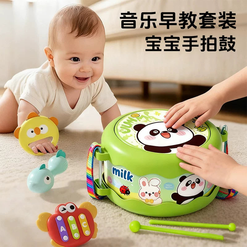 Baby Double-Sided Hand Drum Musical Instrument Toy with Rattles for Infants 0-12 Months