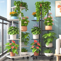 Multi-Tier Rolling Metal Plant Stand for Indoor/Outdoor Use
