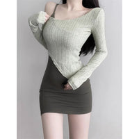 Women's Slim Fit Long Sleeve Knit Top and Hip Skirt Set