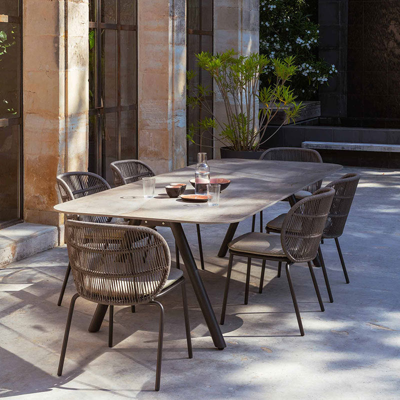 Outdoor Patio Wicker Dining Set with Rock Slab Table and Chairs, Weather-Resistant for Garden, Balcony, and Villa