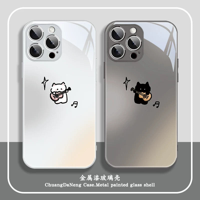 Cute Cat Gradient Glass Phone Case for iPhone 11/12/13/14/15/16 Series