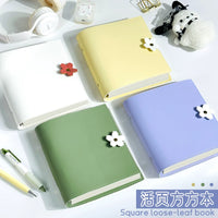 Square Small Flower Loose-Leaf Notebook with Soft Cover and Rope Closure, Thickened Kraft Paper Journal with Blank or Lined Pages