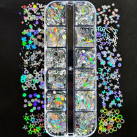 12-Color Laser Silver PET Ultra-Thin Glitter Sequins for Nail Art & DIY Crafts