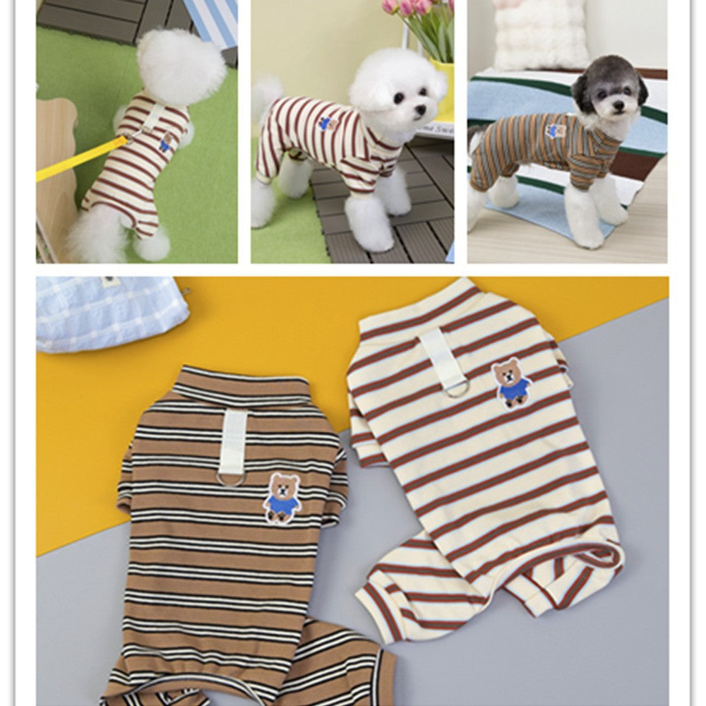 Pet Dog Cat Cotton Pajamas with Embroidered Bear for Small to Medium Breeds
