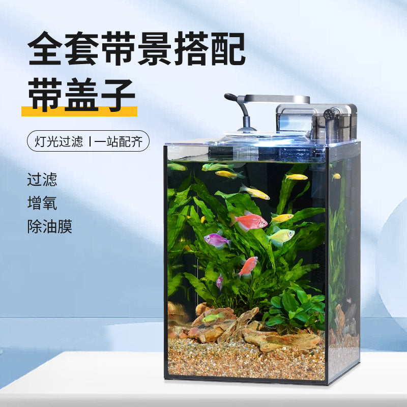 Ultra-Clear Glass Aquarium for Betta Fish and Aquatic Plants, Desktop Mini Landscape Tank with Lid
