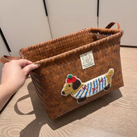American Style Imitation Rattan Hand-Woven Storage Basket Dachshund Retro Picnic Basket