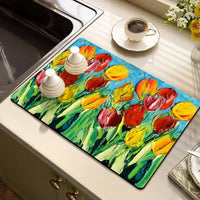 Floral Diatomaceous Earth Dish Drying Mat for Kitchen Countertops