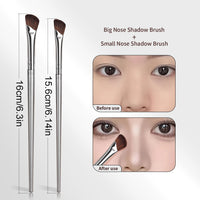 Angled Nose Contour Brush Set - 2 Pcs Metal Handle Professional Detail Sculpting Brushes