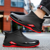 Men's Short Waterproof Rain Boots Non-Slip Warm Fishing Work Shoes