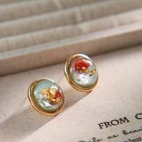 French Vintage Dried Flower S925 Silver Needle Earrings for Women