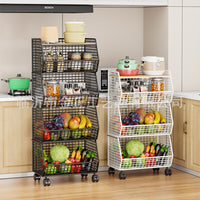 Multi-layer Kitchen Storage Cart with Wheels, Fruit Vegetable Snack Basket Organizer