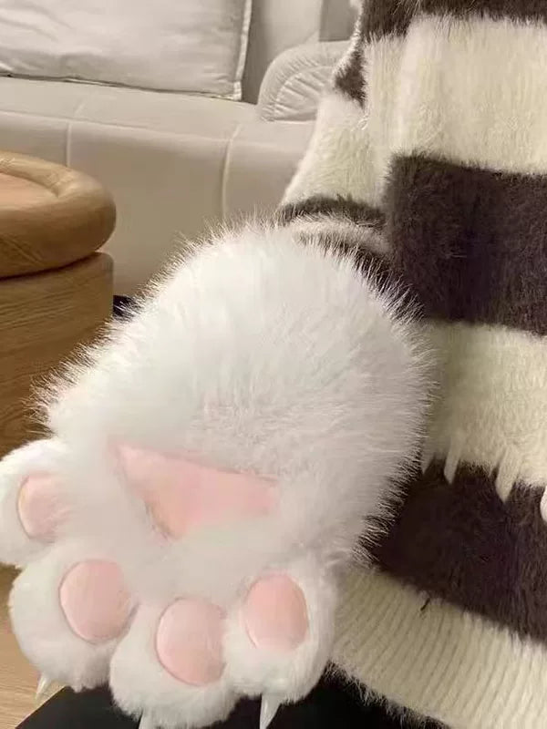 Cute Cat Paw Plush Gloves with Squeaker for Cosplay and Kids