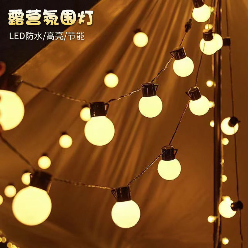 Outdoor Solar LED Globe String Lights G50 Bulbs for Camping Patio Decor