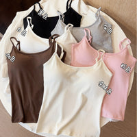Korean Style Ribbed Camisole with Built-in Bra Pads for Women, Slim Fit Cropped Tank Top