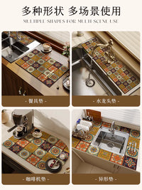 Kitchen Diatomaceous Earth Absorbent Mat for Countertops, Round American Style Tea Tray, Faucet, Cup, Dish, and Sink Drying Mat