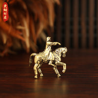 Brass Genghis Khan Miniature Figurine on Horseback for Micro Landscape Decor