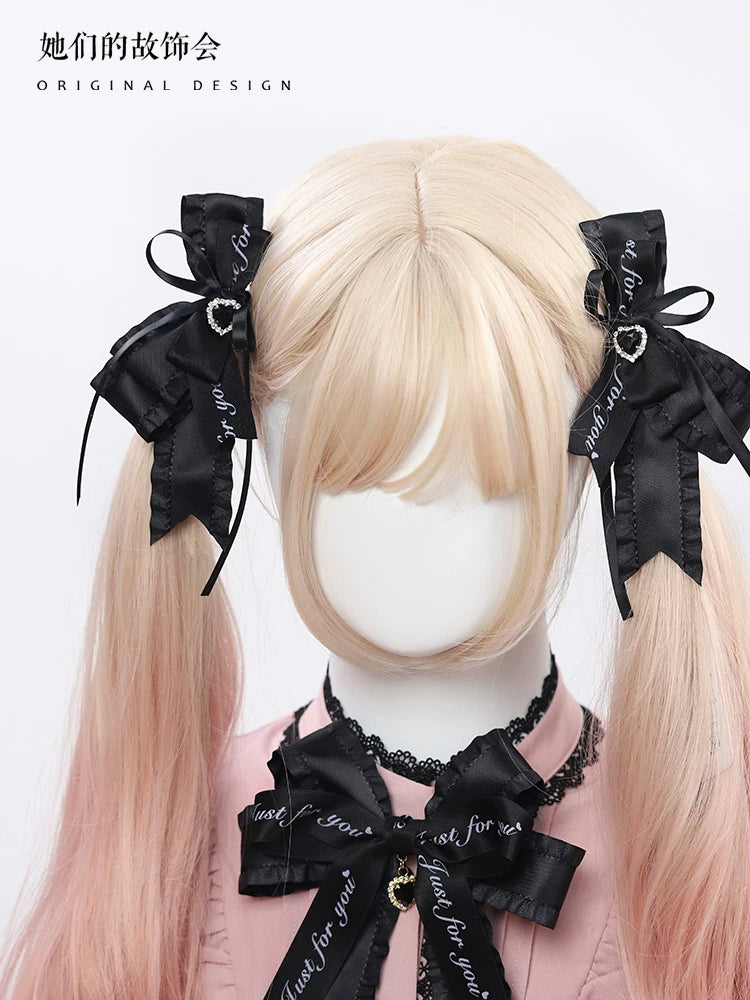Handmade Lolita Bow Hair Clip & Brooch Set - Sweet & Cool Japanese Style Headwear