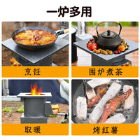 Stainless Steel Outdoor Wood Burning Stove Portable Camping Cooker Teapot Heater