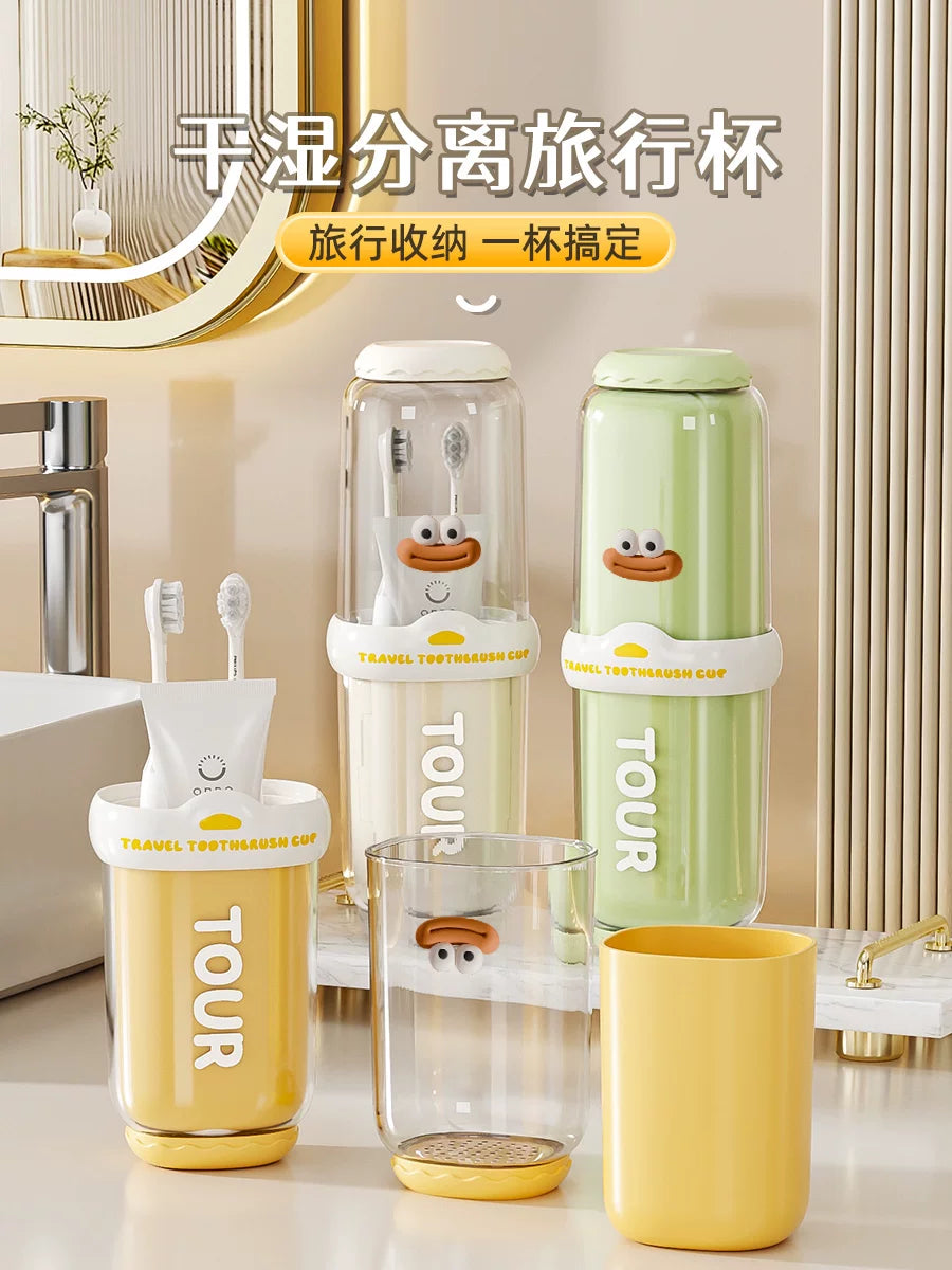 Portable Travel Toothbrush Holder and Mouthwash Cup Set for Couples and Kids
