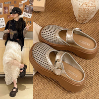 Women's Mesh Peep-Toe Mules, Thick Sole Breathable Slip-On Sandals