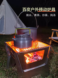 Wilderness Hunter Outdoor Stainless Steel Folding Charcoal Grill Fire Pit Camping Multi-functional Wood Bonfire Stove