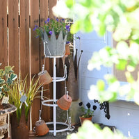 Vintage Iron Art Multi-functional Planter Stand with Teacup Hooks, Floor-standing Storage Rack for Garden & Home Decor