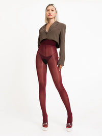 Plus Size High Waist T-Crotch Open Crotch Pantyhose Oily Shiny Stockings