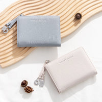 Korean Style Lychee Pattern PU Leather Short Bifold Wallet for Women