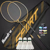 Badminton Racket Set, Alloy Split-Shaft, 2-Pack for Adults, Black Gold, Recreational Practice