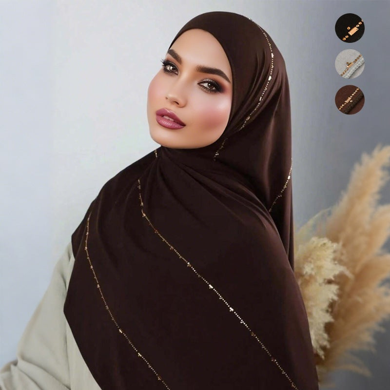 Modal Solid Color Rhinestone Long Scarf for Women - Soft Silky Cotton Feel