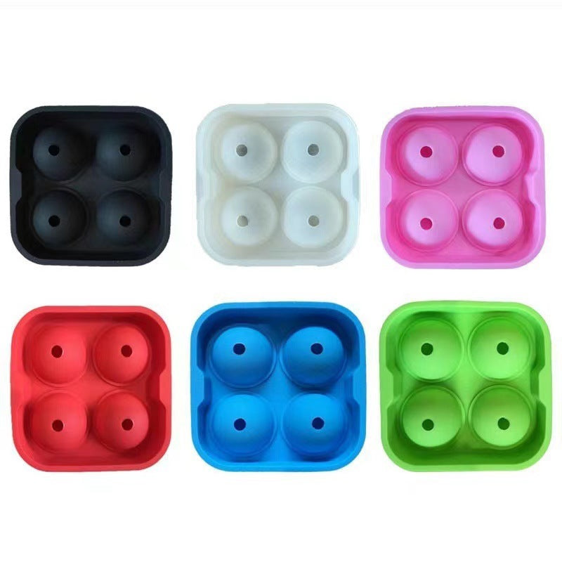Silicone 4-Sphere Ice Ball Maker Tray with Lid for Whiskey and Cocktails