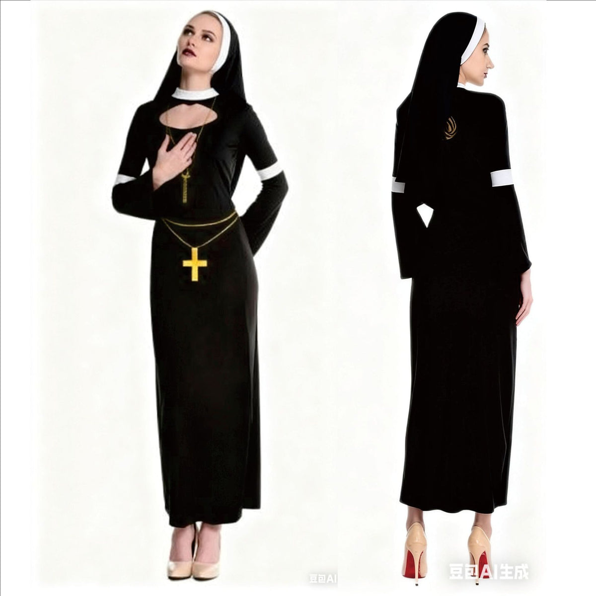 Halloween Nun Priestess Cosplay Costume Set