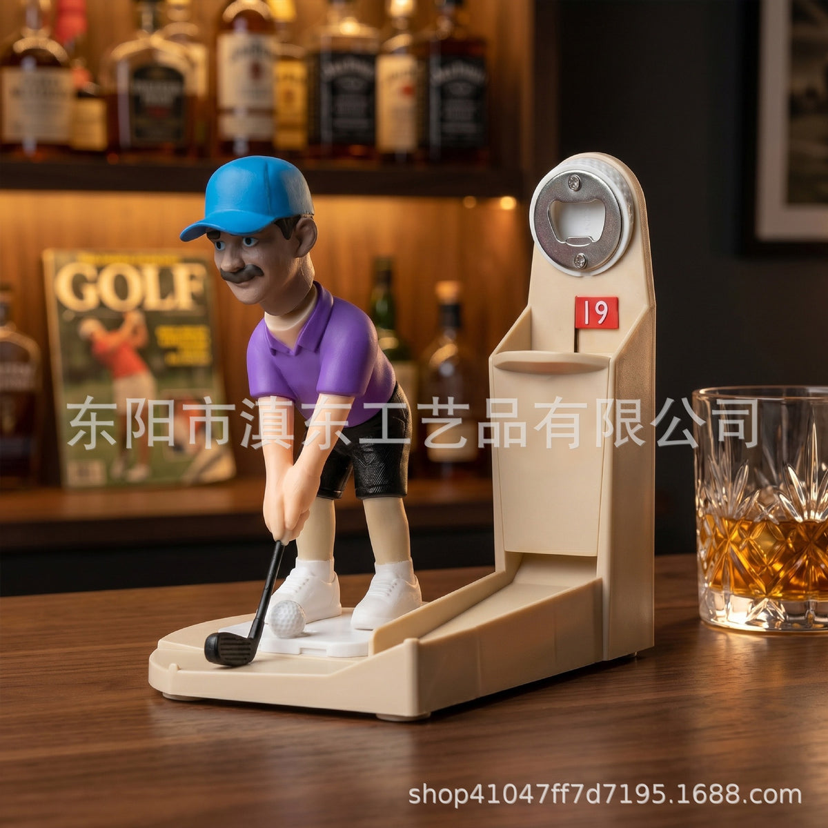 Mini Golf Club Bottle Opener with Golfer Figurine, Novelty Party Game Drink Accessory