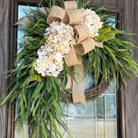 Hydrangea Wreath with Bow for Farmhouse Decor