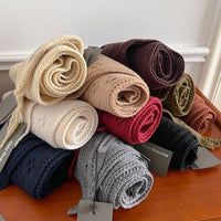 Korean Vintage Hollow Knit Triangle Shawl Scarf with Wool for Women