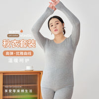 Plus Size Modal Thermal Underwear Set for Women, Long Sleeve Top & Pants, Up to 200 lbs