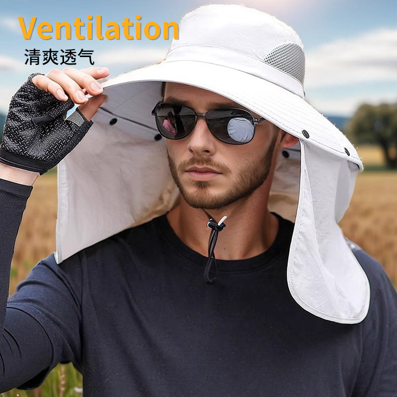 Men's Outdoor Sun Protection Fishing Hat with Wide Brim and Breathable Mesh