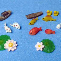 Miniature Landscape DIY Lotus Pond Ecosystem Kit with Fishing Boat and Fish Figurines
