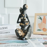 African Mother and Child Resin Sculpture - Vintage Craft Ornament for Home Decor