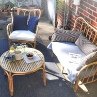 Natural Japanese Rattan Sofa Set for Patio Garden Sunroom - Single Leisure Woven Rattan Chair for Homestay
