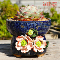 Hand-Painted Ceramic Succulent Planter Pot with Coarse Grains for Multi-Plant Arrangements