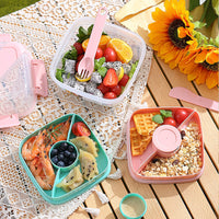 Insulated Double-Layer Lunch Box with Cutlery Set for Picnics and Salads