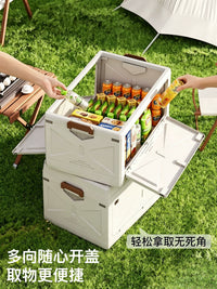 Jia Bang Shou Foldable Car Trunk Organizer with Double Lids and Front Opening, Multi-functional Storage Box for Camping and Outdoor Use